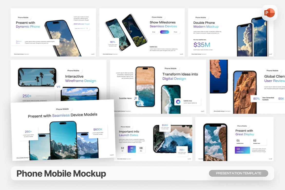 Template Presentasi PowerPoint Mockup Ponsel yang Kreatif dan Modern