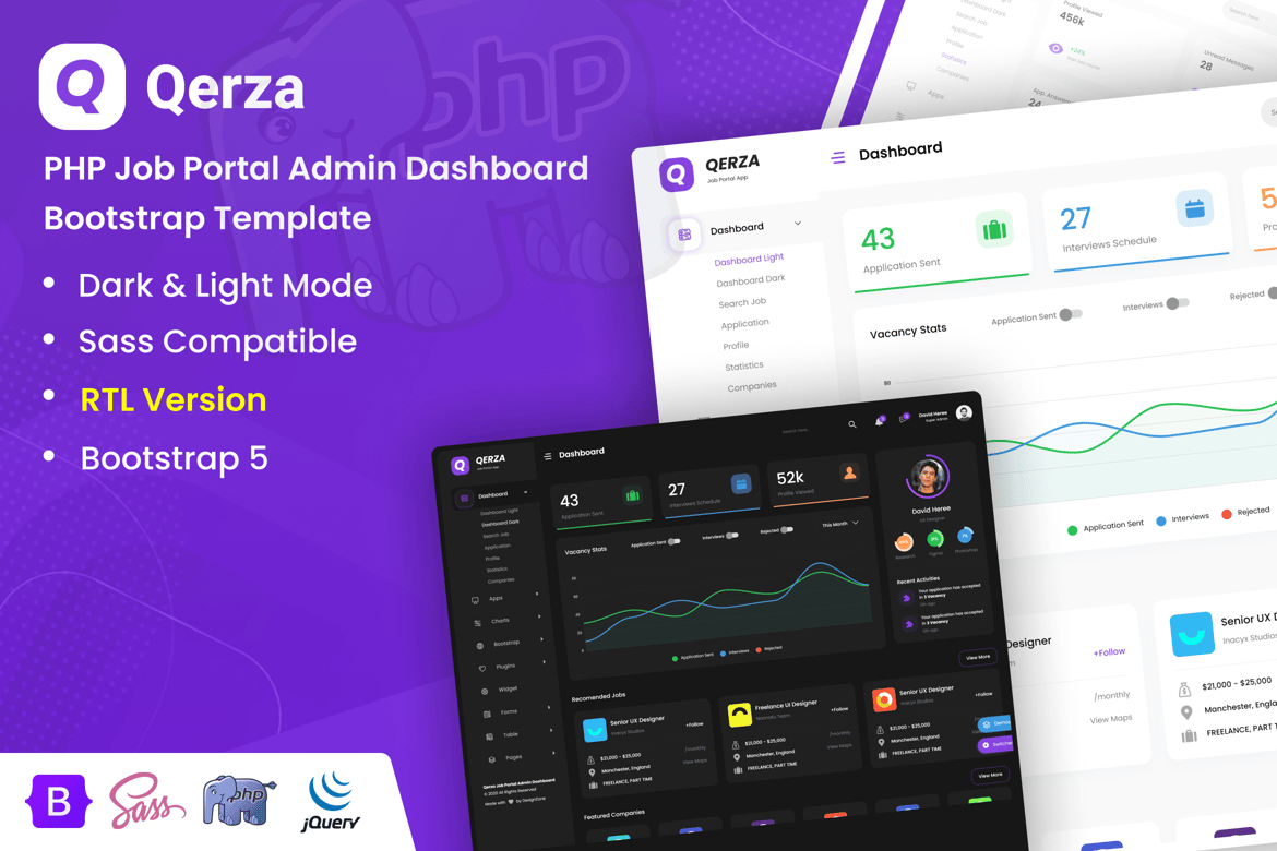 Template Dashboard Admin Portal Kerja PHP yang Modern dan Responsif