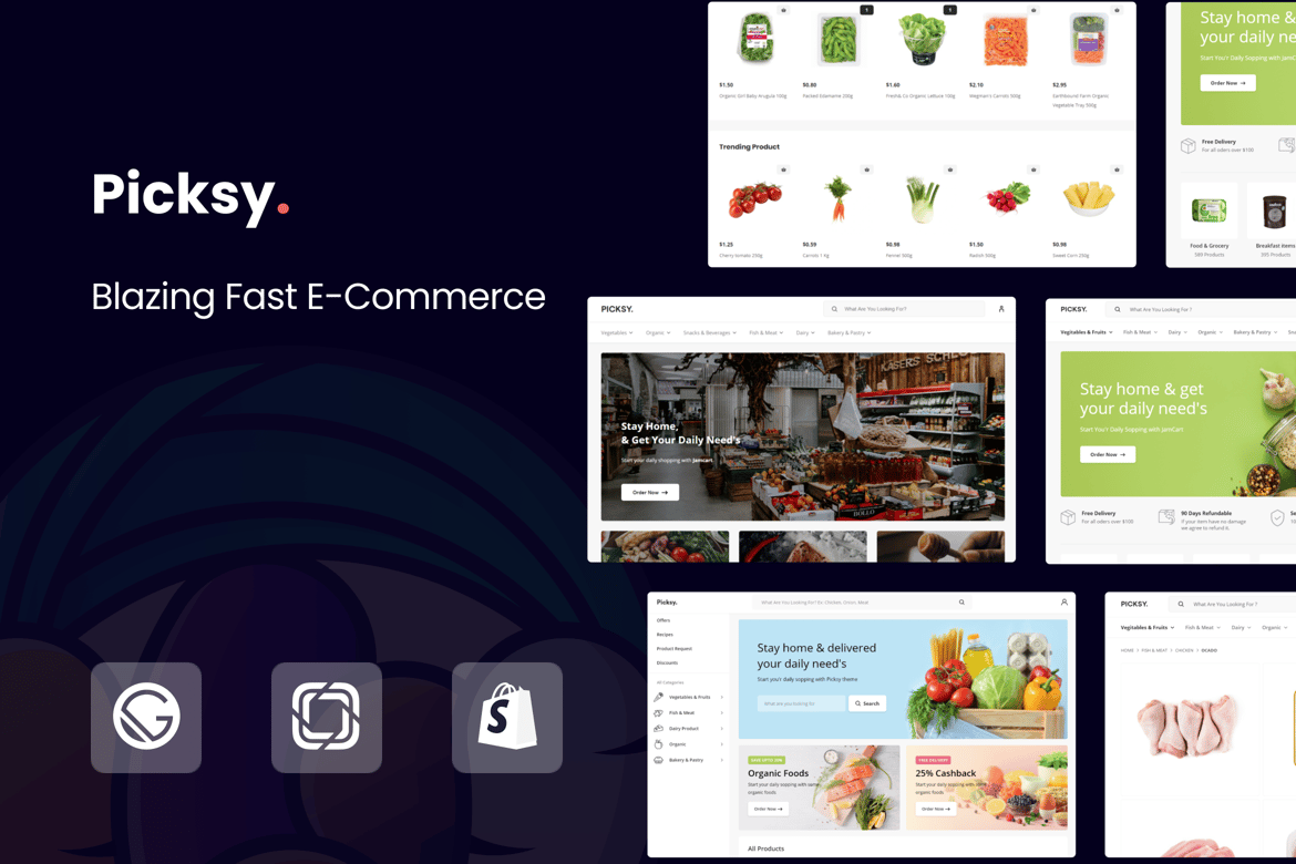 Picksy - Template Website E-commerce Modern Berbasis React Gatsby