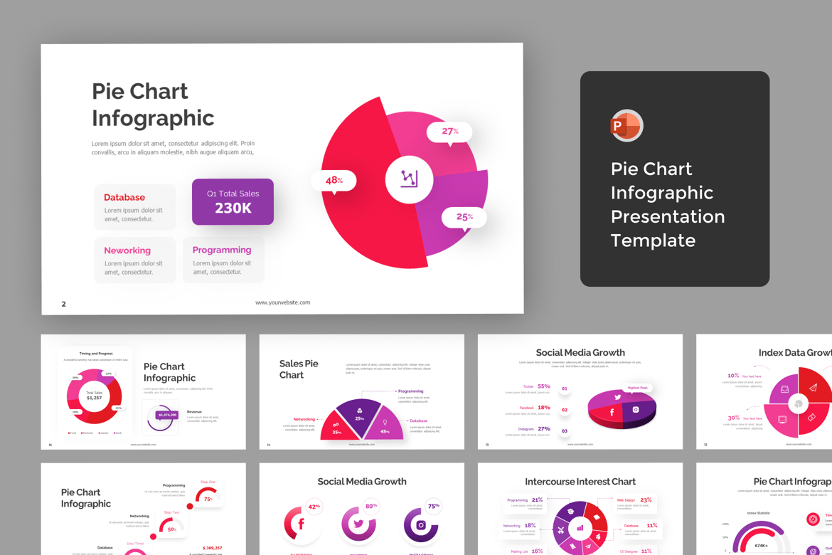 Template Presentasi PowerPoint Infografik Diagram Lingkaran yang Menarik