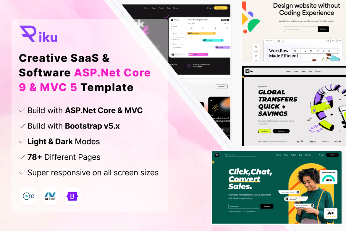 Piku - Template Website SaaS & Software ASP.Net Core MVC yang Modern