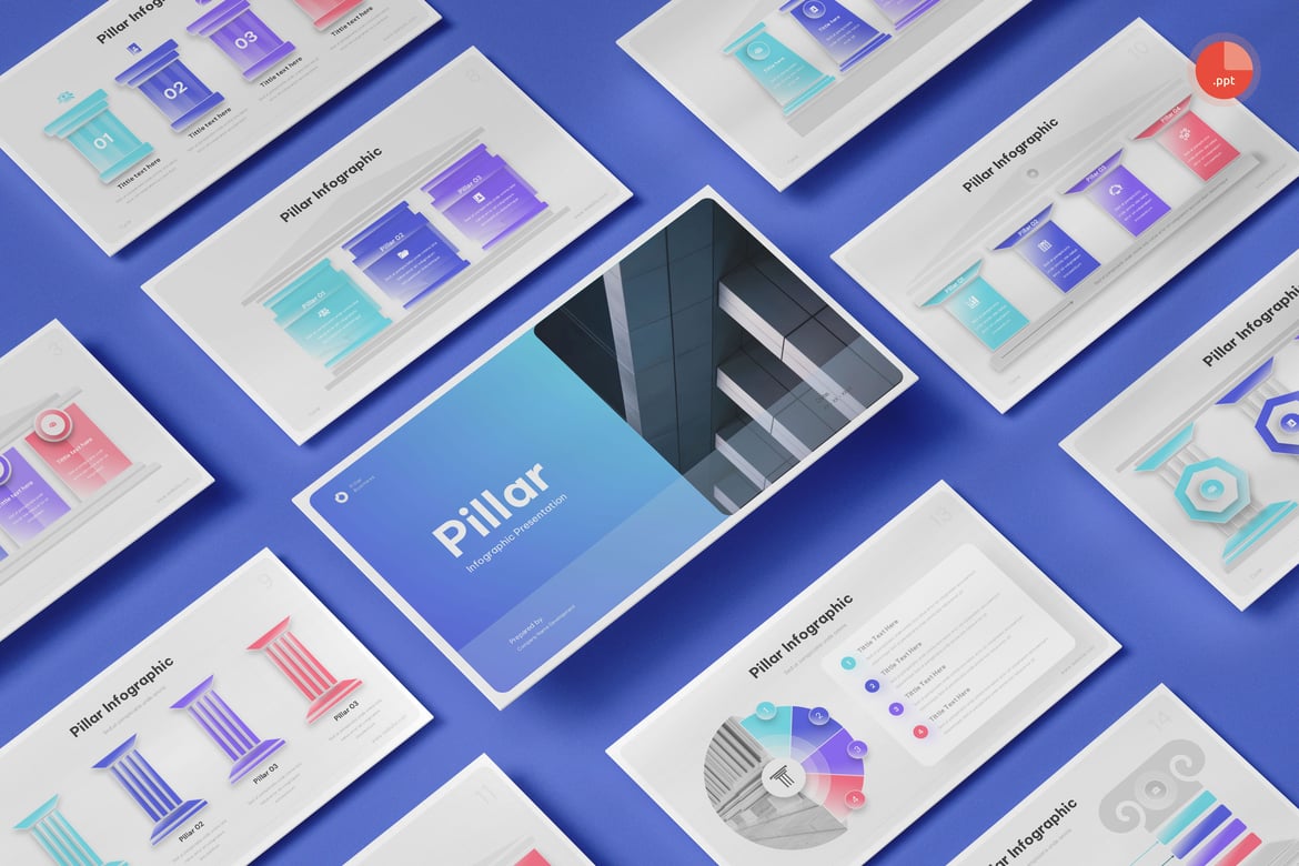 Template Presentasi PowerPoint Infografis Pilar yang Menakjubkan