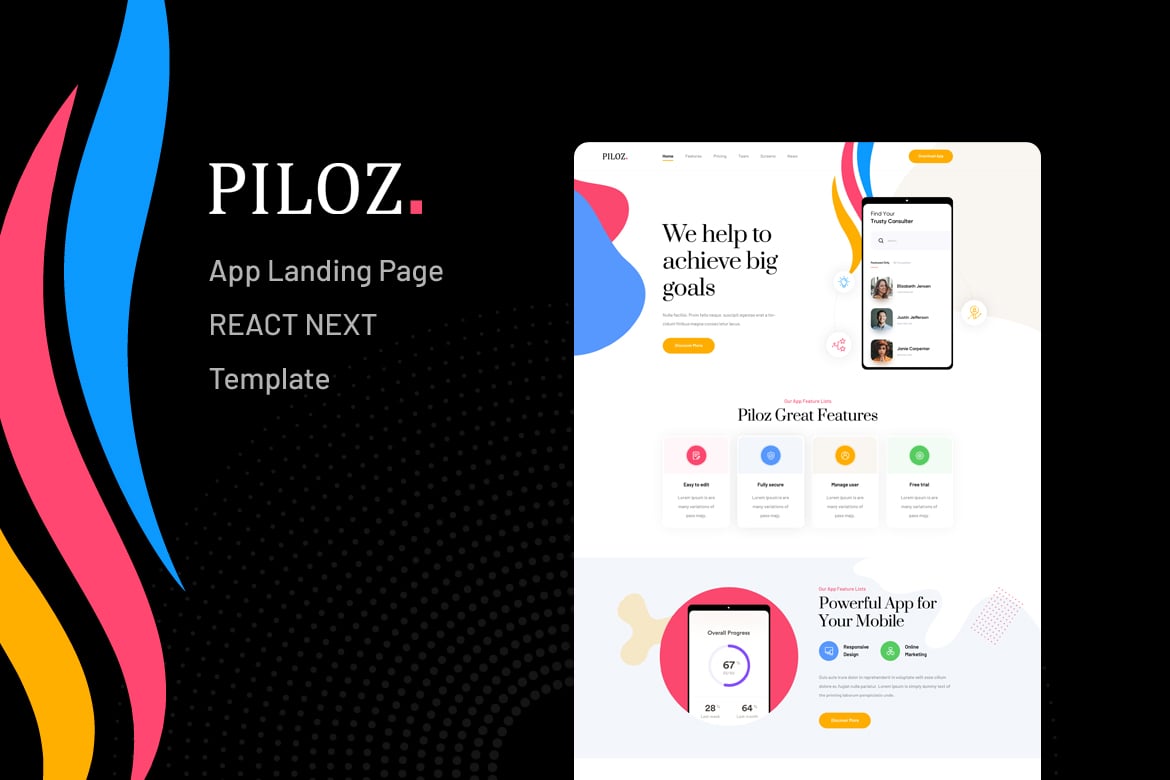 Piloz - Template Website Landing Page Aplikasi React Next yang Menarik