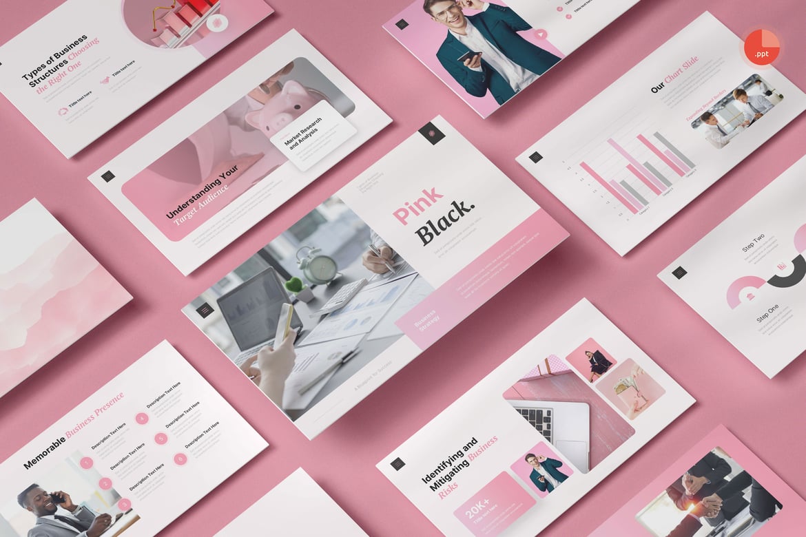 Template Presentasi PowerPoint Pink Hitam untuk Bisnis yang Menarik