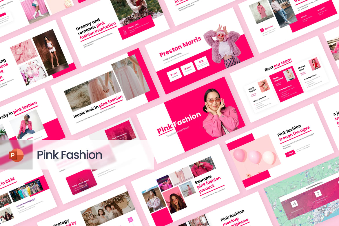 Template PowerPoint Fashion Berwarna Pink yang Modern dan Menarik