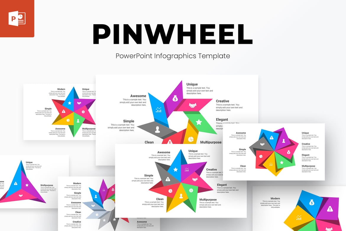 Template PowerPoint Infografis Pinwheel yang Menarik
