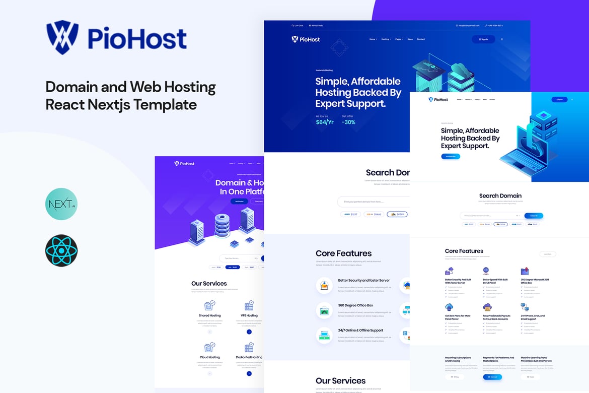 Piohost - Template Website Domain dan Web Hosting Berbasis React Next.js
