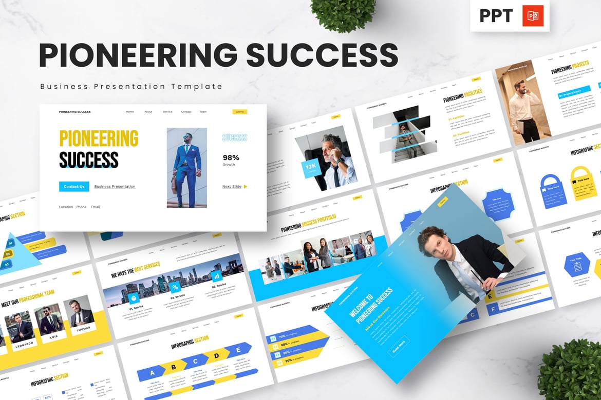 Template Presentasi Bisnis Pioneering Success yang Menginspirasi