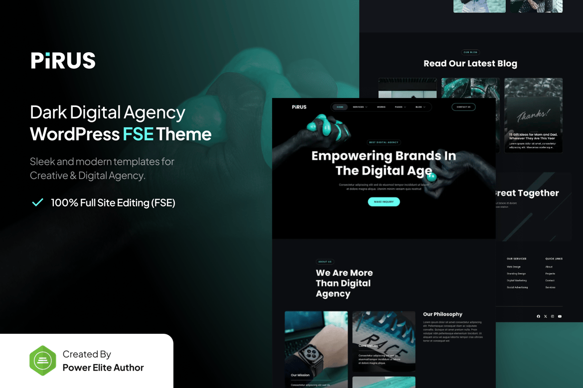 Pirus – Tema WordPress FSE untuk Agensi Digital yang Modern dan Stylish