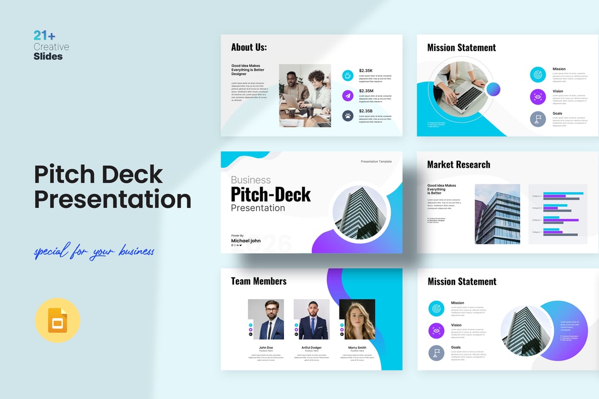 Template Presentasi PowerPoint Pitch Deck Biru Acent yang Profesional