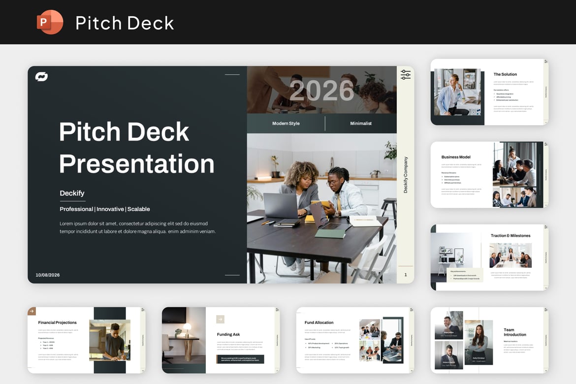 Template Presentasi Pitch Deck - PowerPoint Modern dan Minimalis