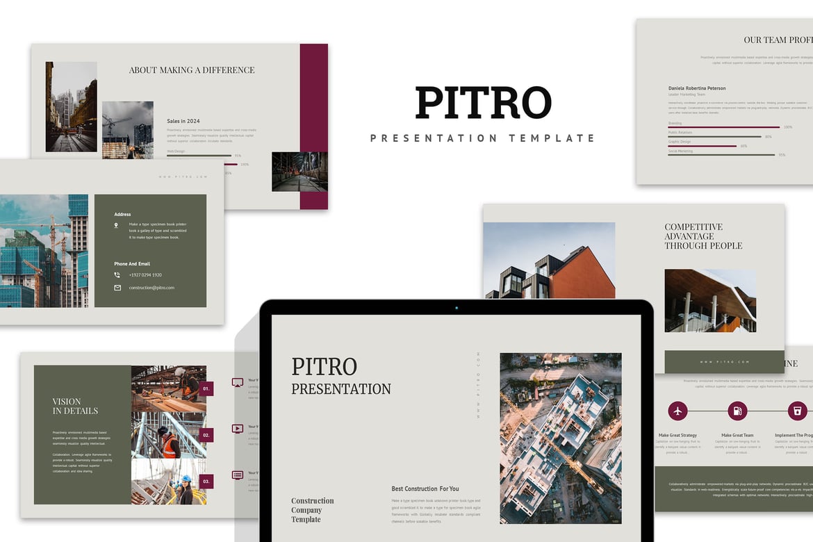 Pitro: Template Presentasi PowerPoint untuk Perusahaan Konstruksi yang Menarik