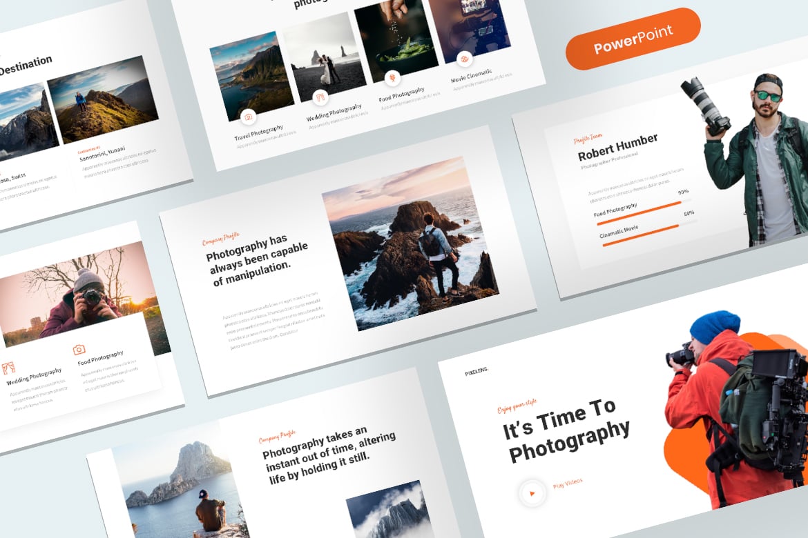 Pixelens - Template PowerPoint Fotografi & Portofolio yang Menarik