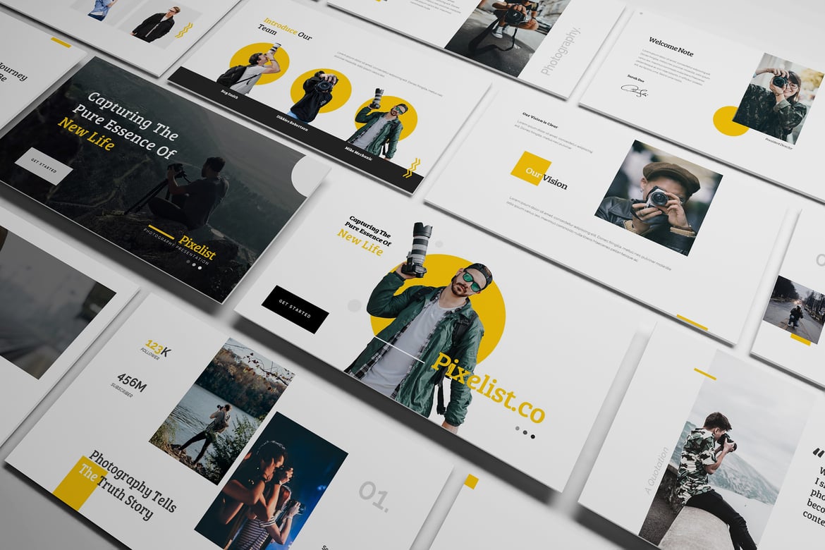 Template Presentasi Fotografi Pixelist yang Kreatif dan Modern