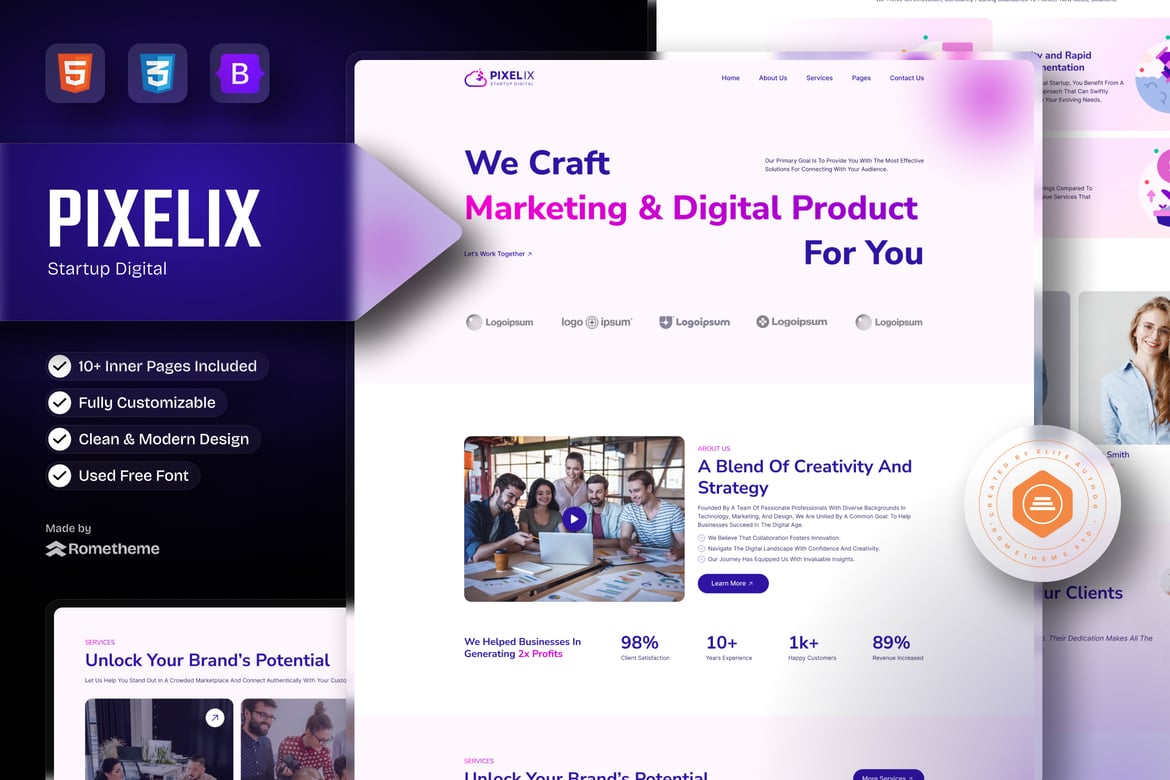 Pixelix - Template Website Modern untuk Agensi Digital Kesehatan