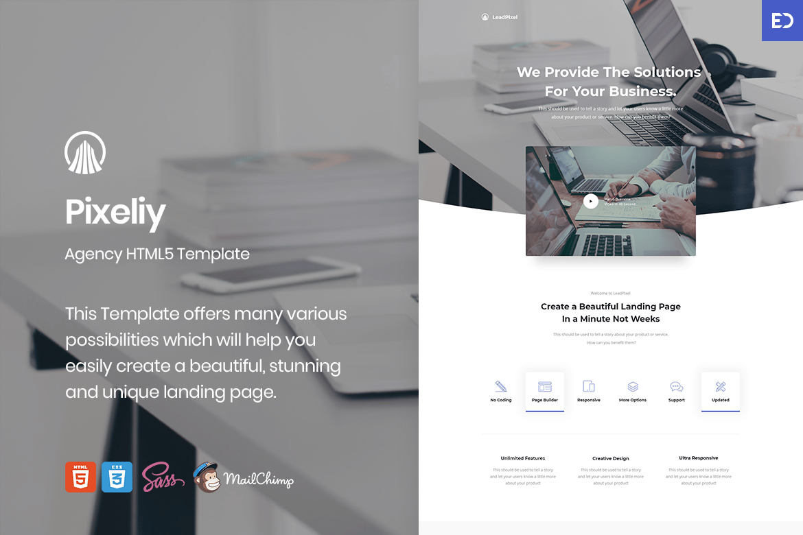 Pixeliy - Template HTML Landing Page Bisnis yang Fleksibel dan Menarik