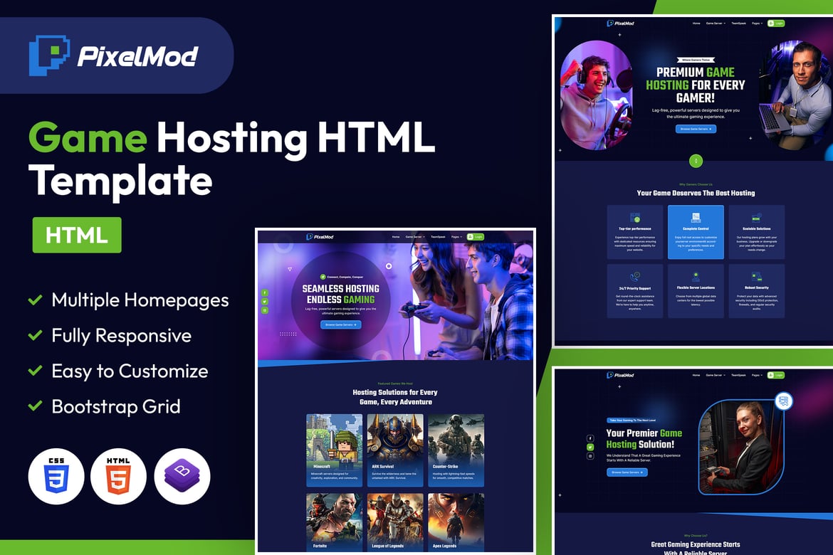 PixelMod | Template Website Hosting Game yang Modern