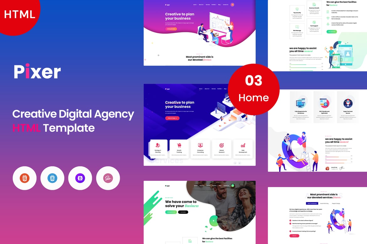 Pixer - Template Website Kreatif untuk Agensi Digital