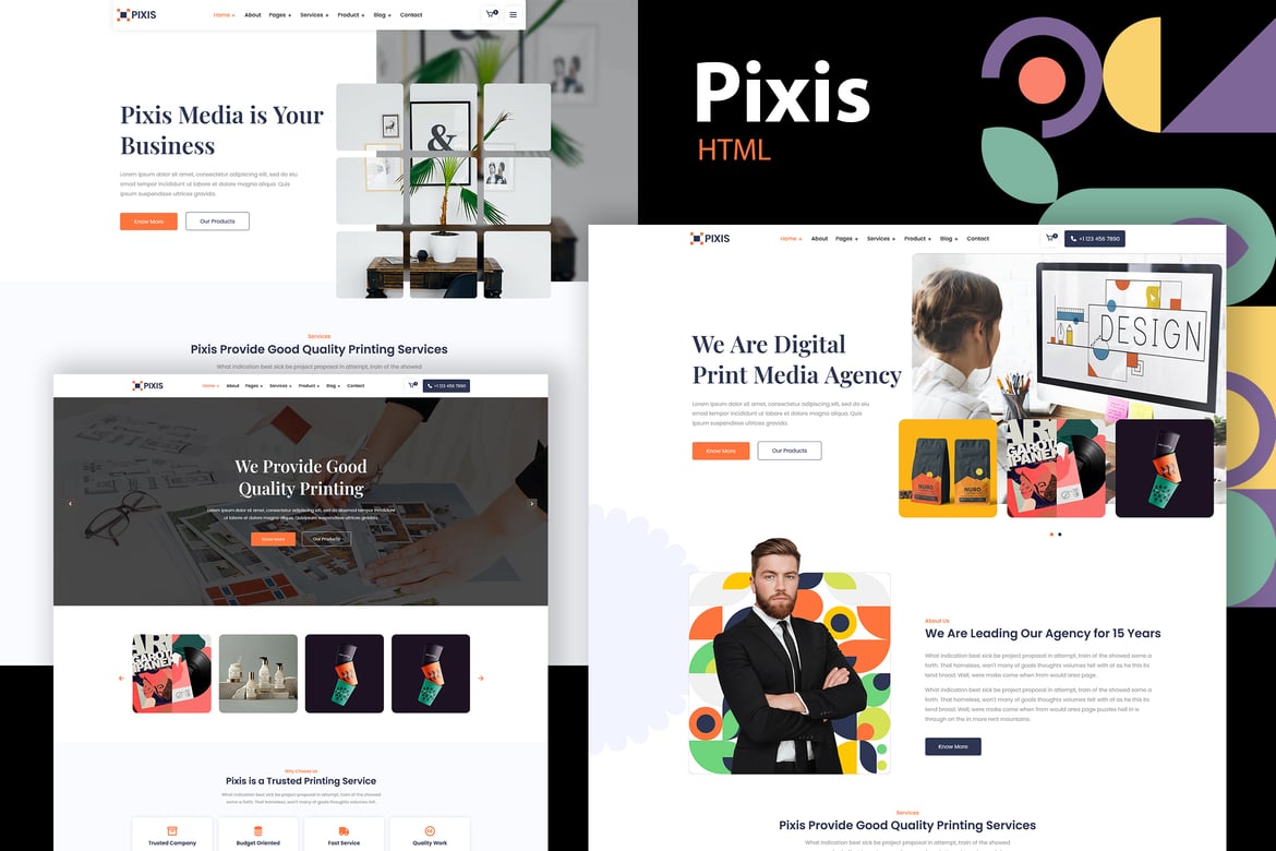 Pixis - Template Website Penyedia Layanan Print on Demand yang Modern