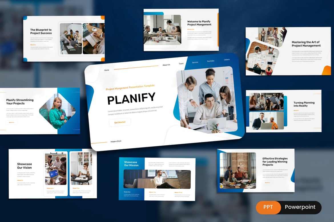 Template PowerPoint Manajemen Proyek Planify yang Modern dan Efektif