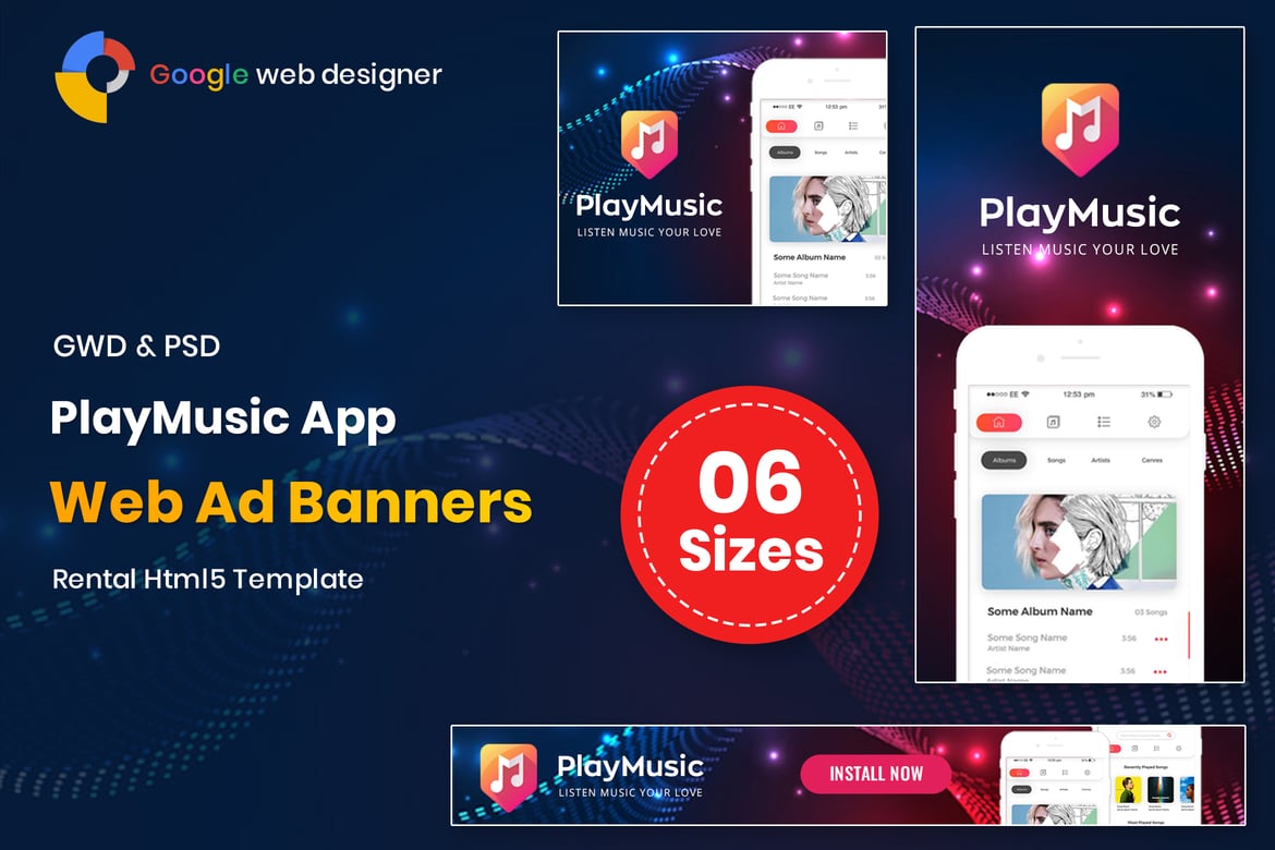 Banner Aplikasi Musik yang Mudah Disesuaikan untuk Website Anda