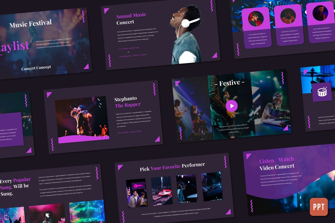 Template PowerPoint Playlist - Festival Musik yang Menarik