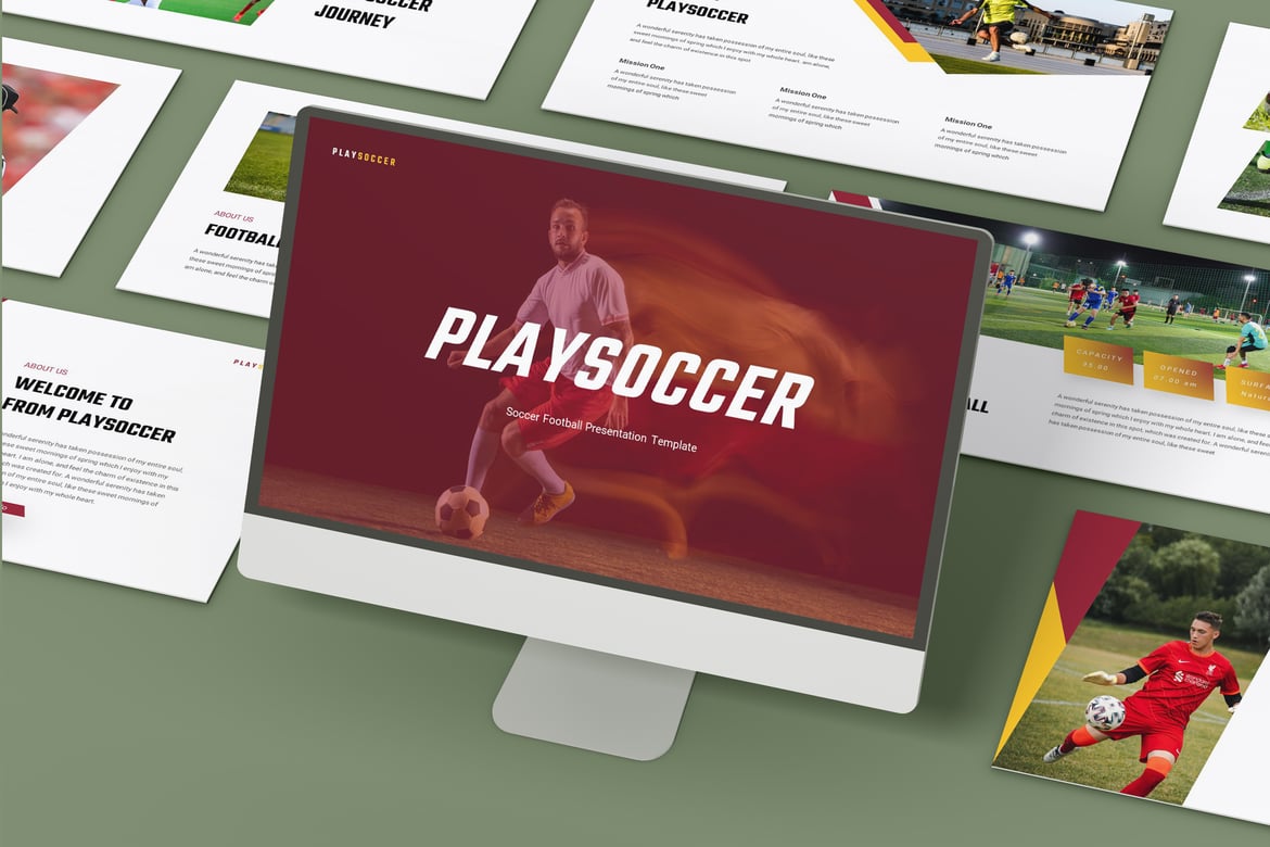 Template Presentasi PowerPoint Playsoccer untuk Sepak Bola dan Olahraga