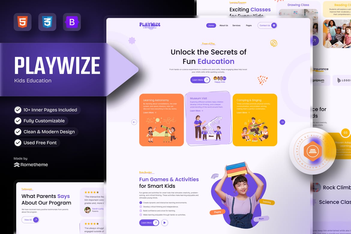 Playwize - Template Website Pendidikan Anak yang Menarik