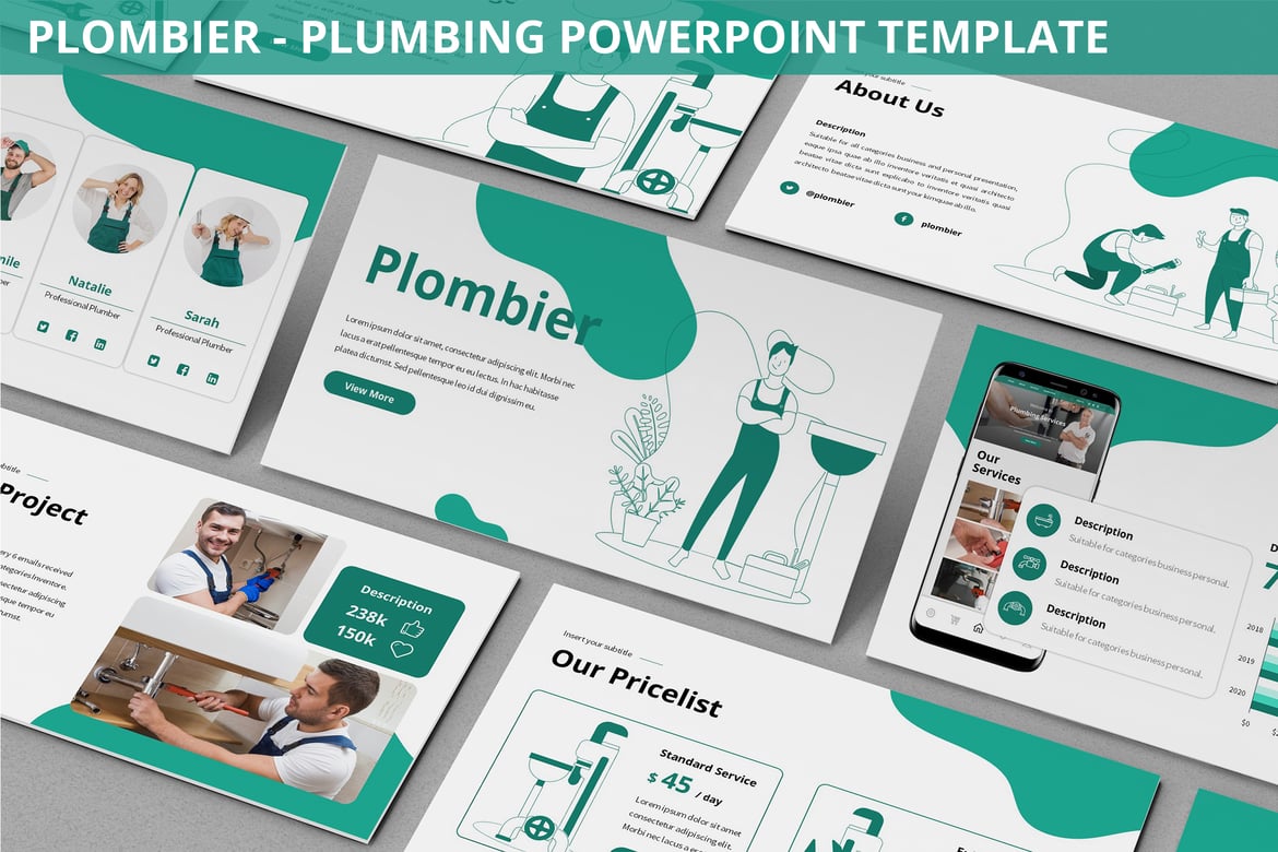 Template Presentasi Powerpoint Plombier untuk Bidang Plumbing dan Lainnya