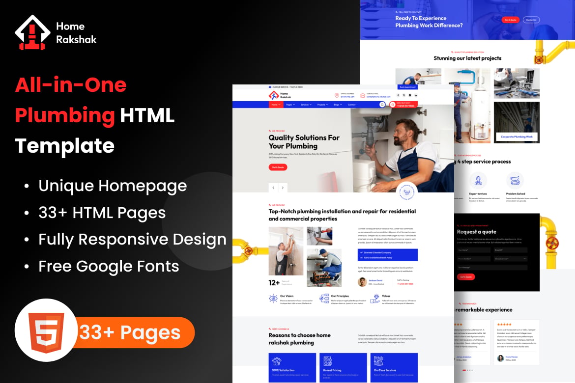 Template Website Layanan Plumbing - Home Rakshak yang Menarik