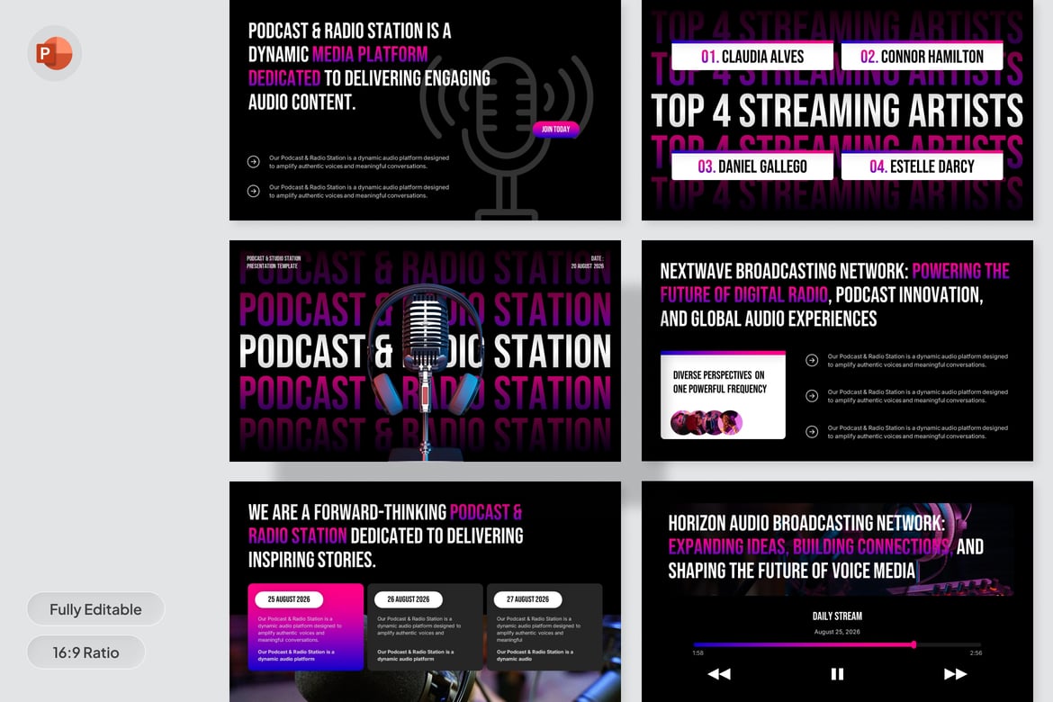 Template PowerPoint untuk Podcast & Stasiun Radio yang Modern dan Menarik