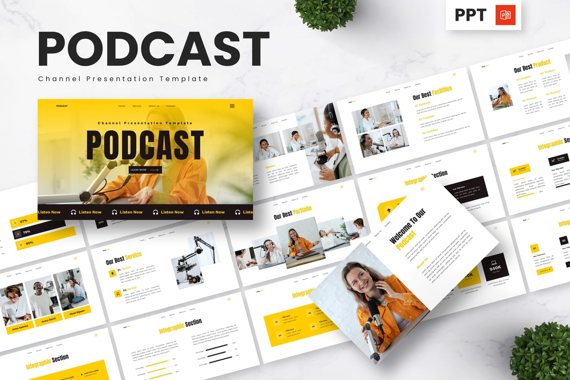 Template Presentasi PowerPoint untuk Podcast dan Channel Kreatif