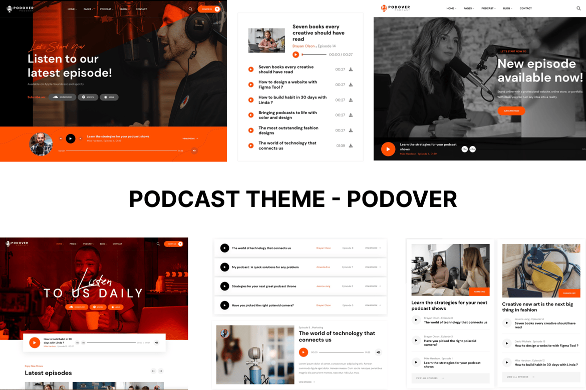 Tema WordPress Podcast - Podover untuk Kreator Konten Anda