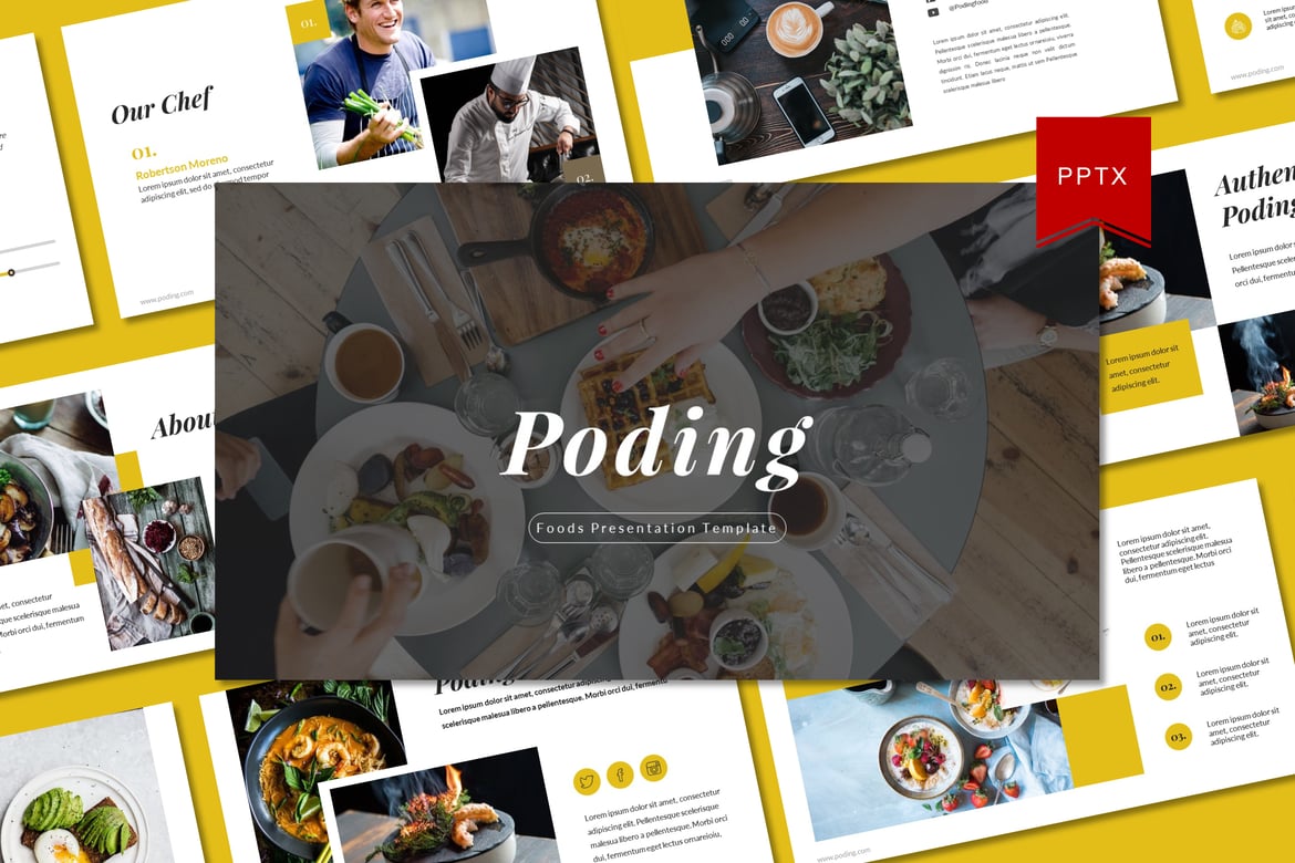 Template PowerPoint Poding Food yang Menarik dan Profesional