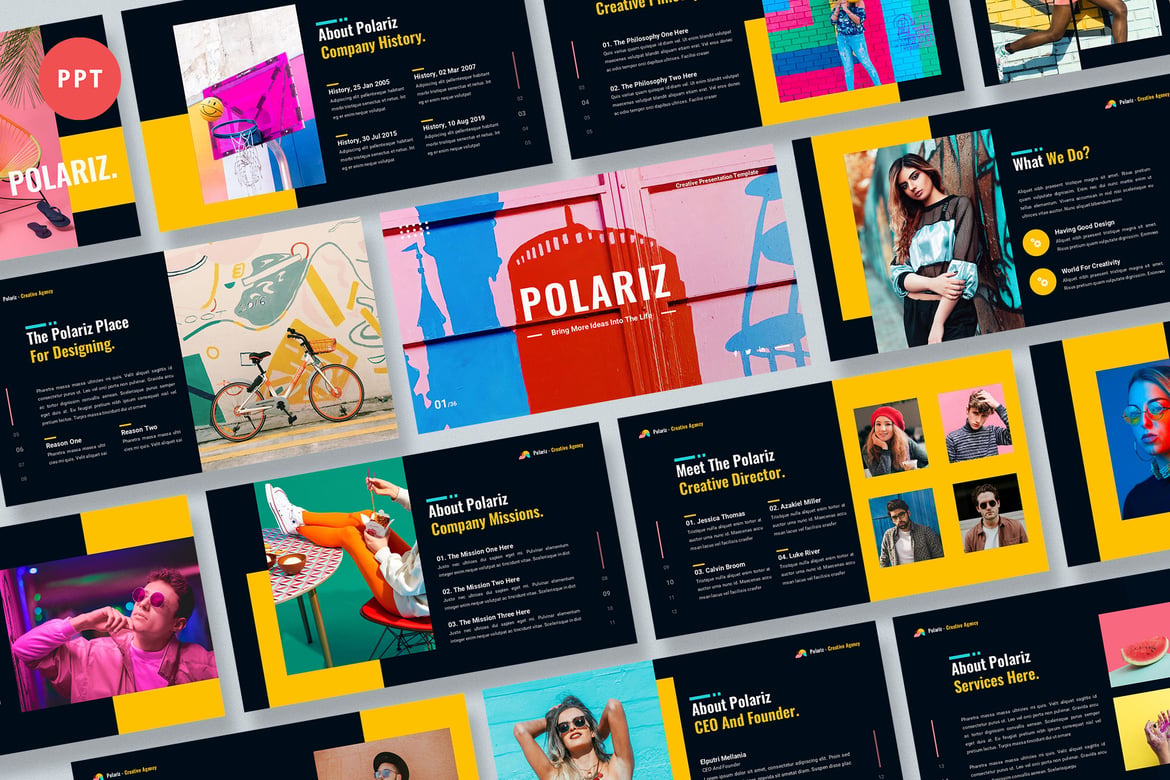 Template Presentasi PowerPoint Polariz yang Kreatif dan Modern