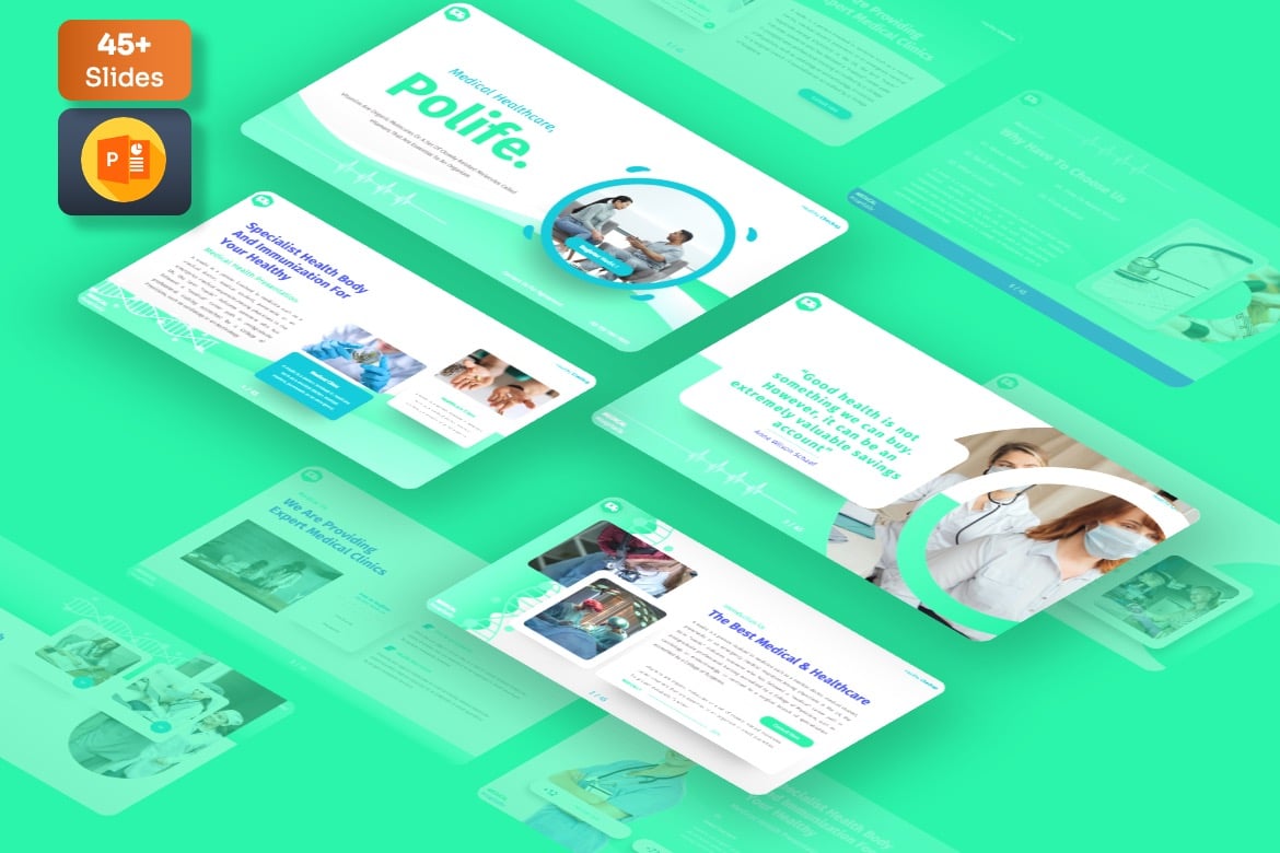 Template Powerpoint Medis & Kesehatan Polife yang Menarik