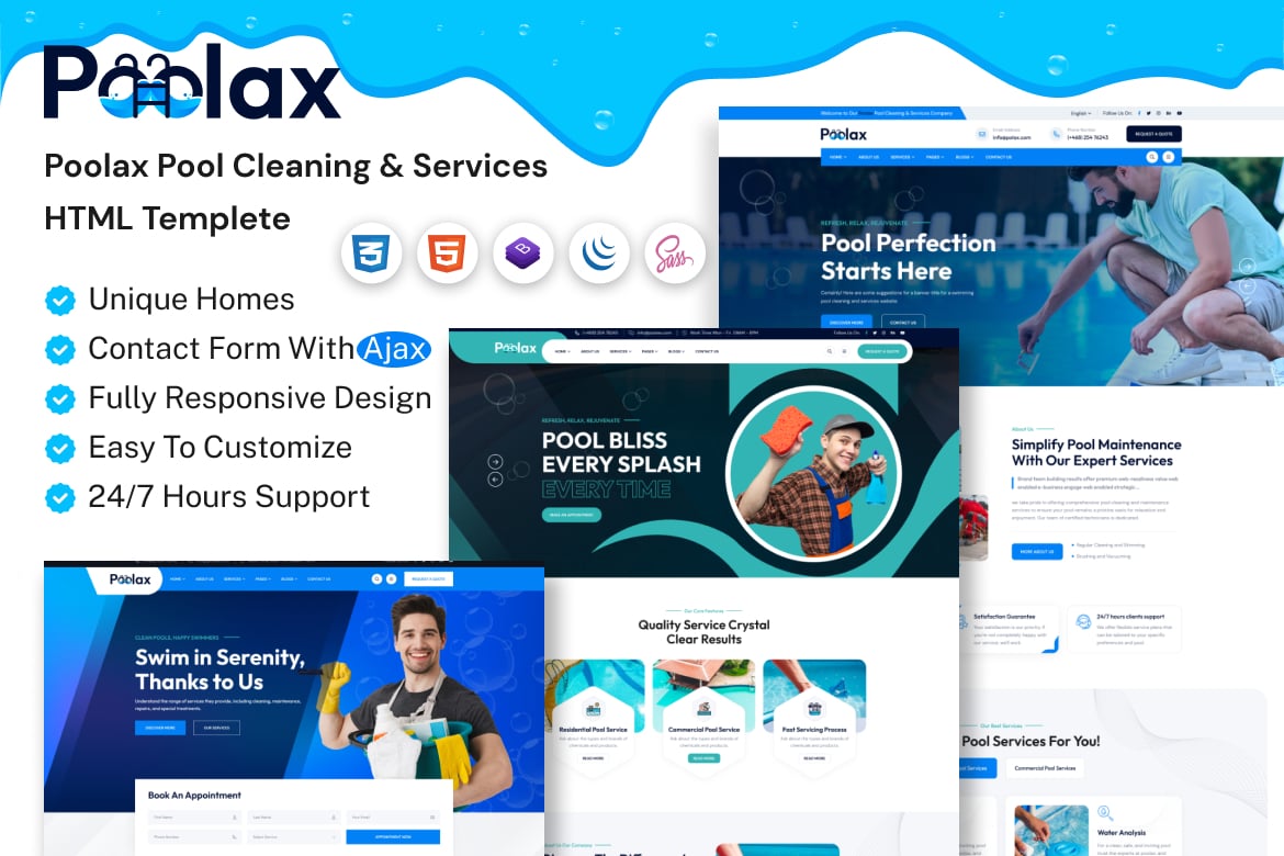 Poolax - Template HTML Layanan Pembersihan Kolam Renang yang Modern