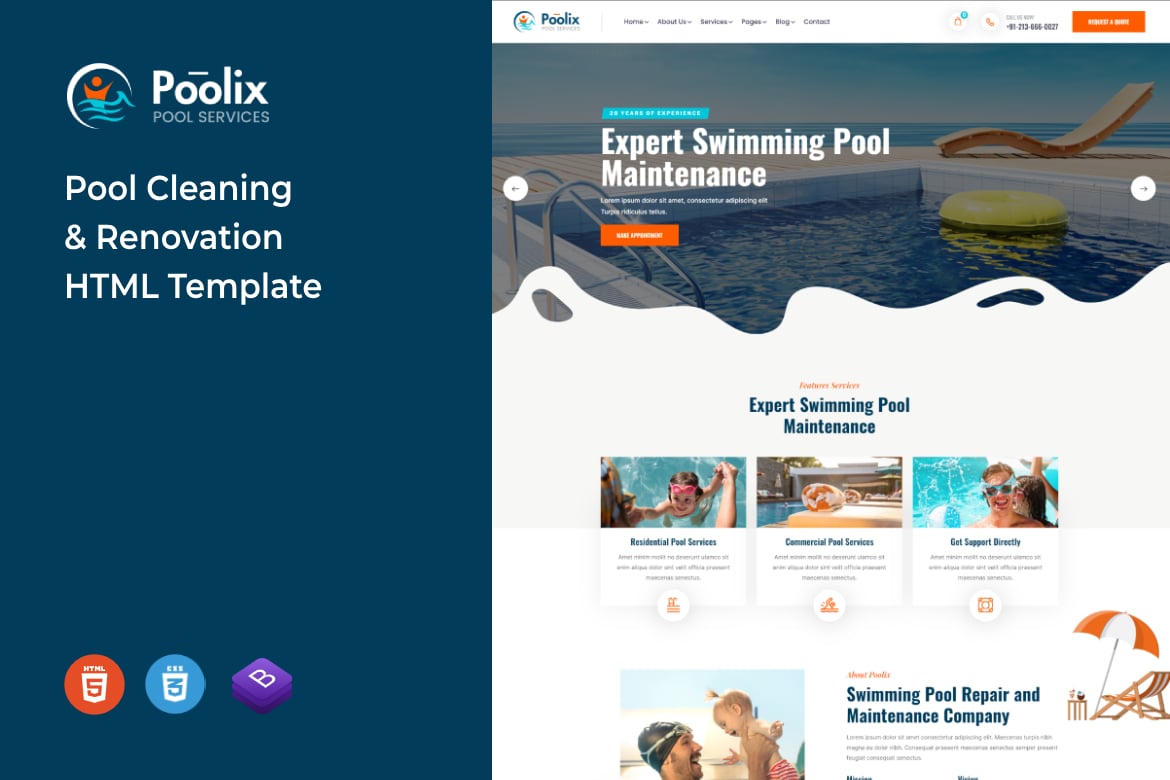 Template Website Poolix - Solusi Modern untuk Pembersihan dan Renovasi Kolam Renang