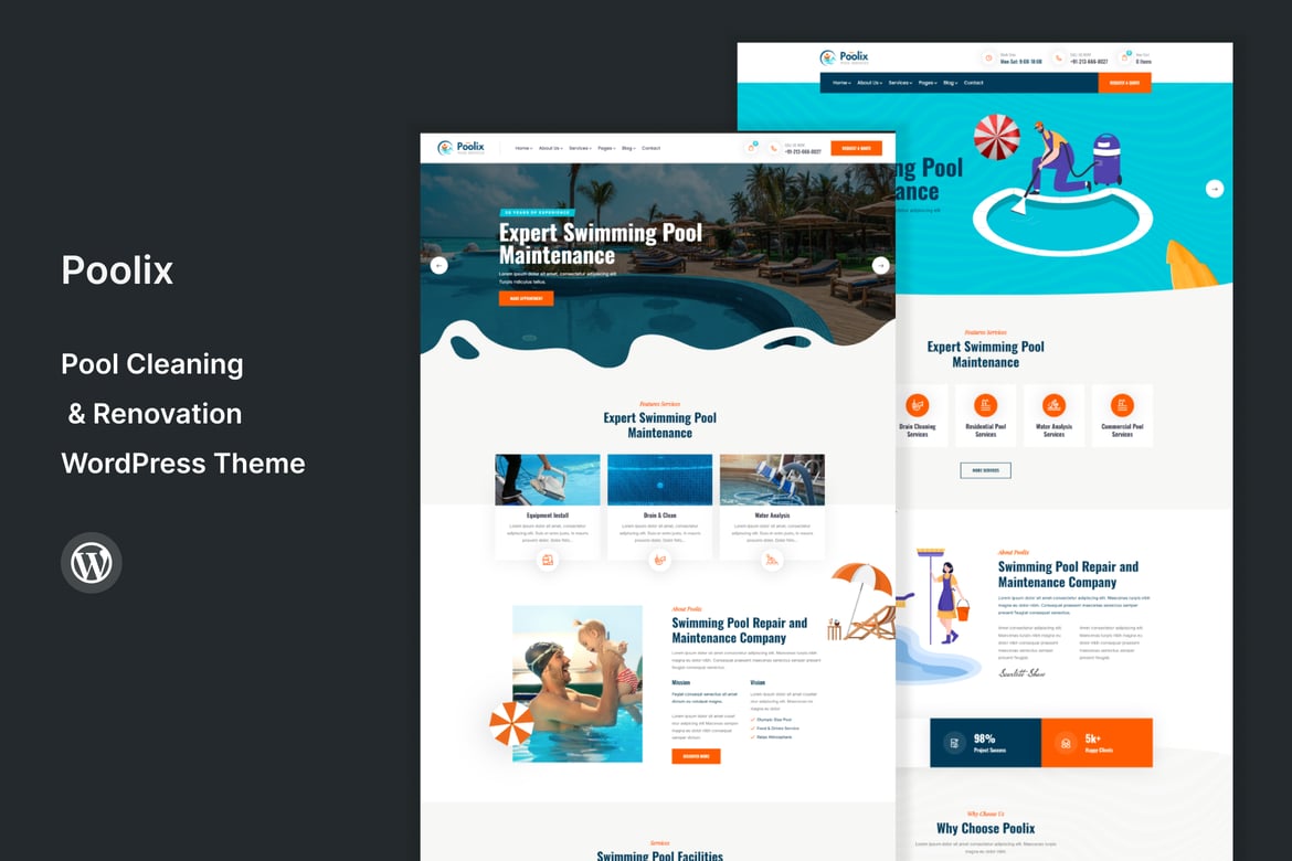 Tema WordPress Poolix - Solusi Terbaik untuk Jasa Pembersihan dan Renovasi Kolam Renang