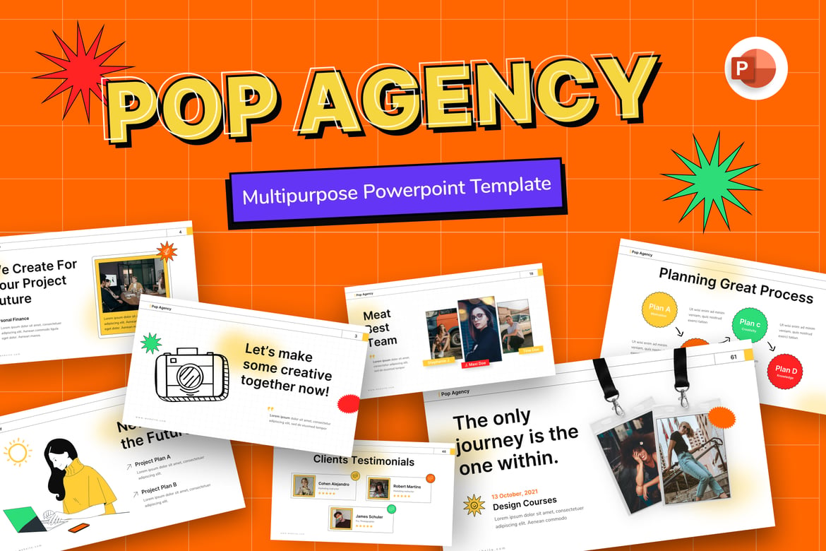 Template PowerPoint Bisnis Kreatif Pop Agency yang Menarik