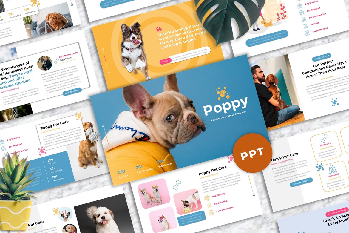 Template Presentasi Powerpoint Poppy untuk Perawatan Hewan Peliharaan
