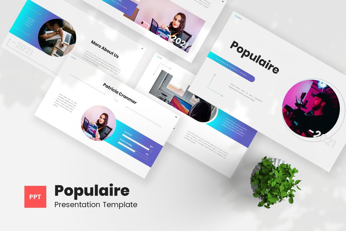 Template Presentasi PowerPoint Populaire untuk Kreator Konten dan Influencer