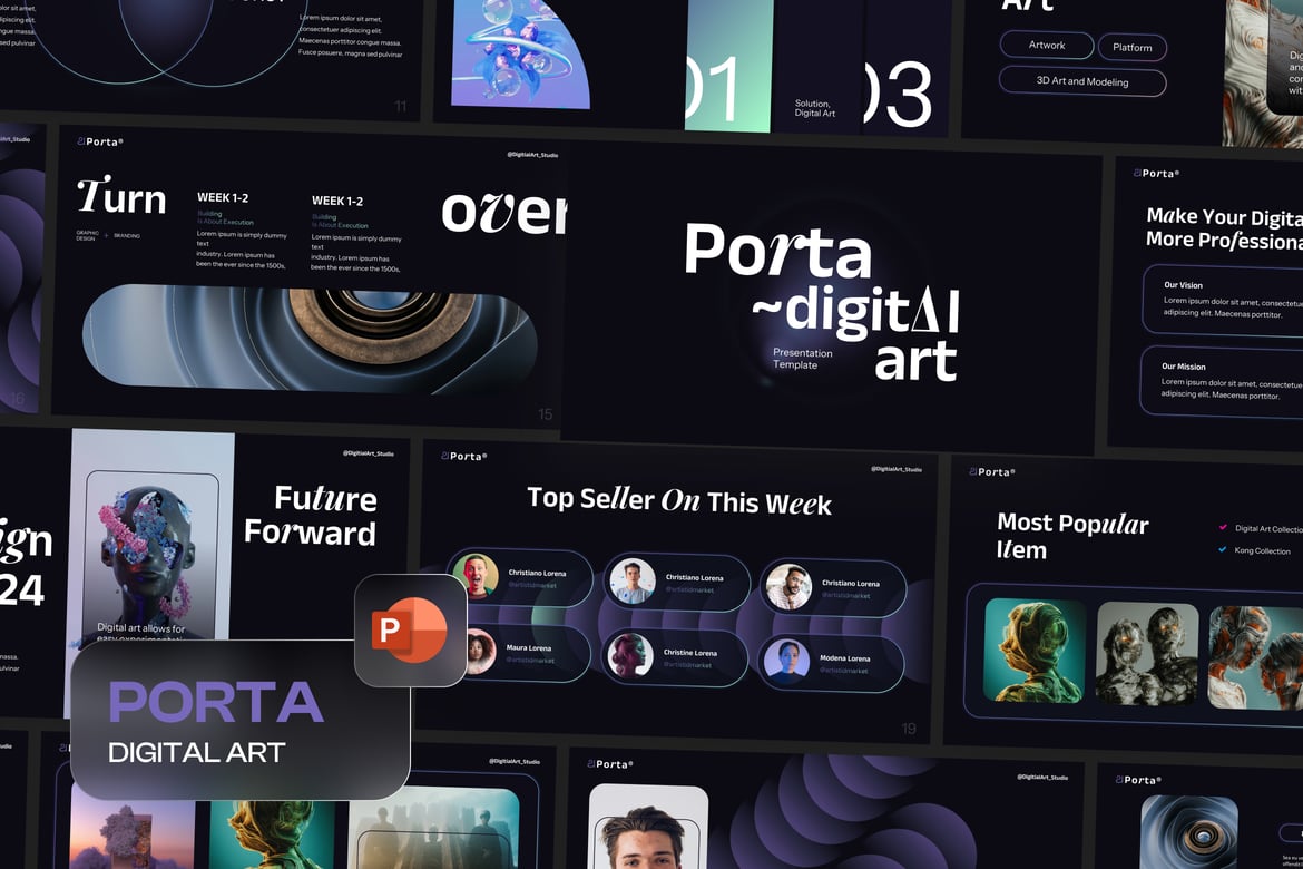 Template PowerPoint Seni Digital Porta yang Kreatif dan Menarik