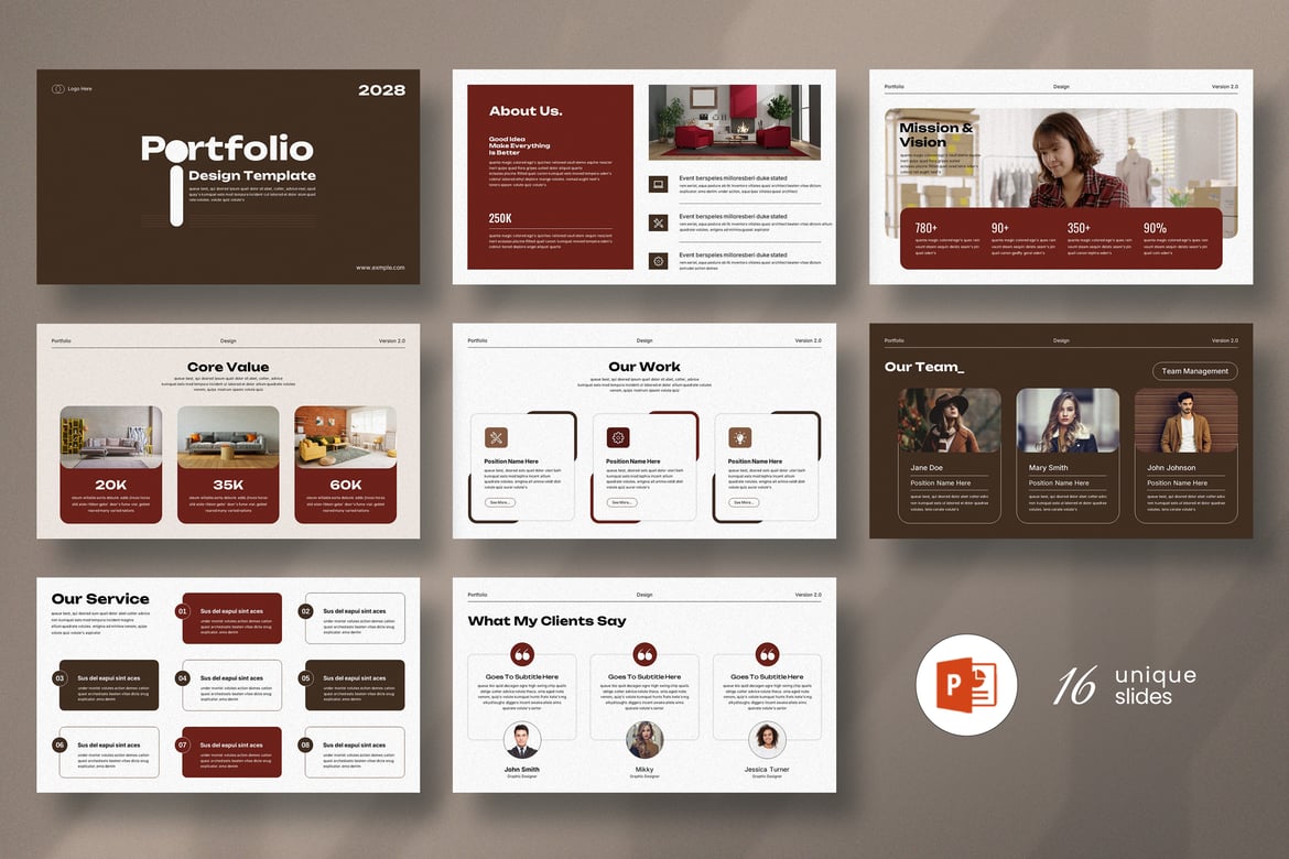 Template PowerPoint Presentasi Desain Portofolio yang Menarik