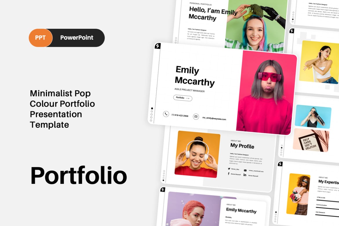 Template PowerPoint Warna Pop untuk Portfolio yang Menarik