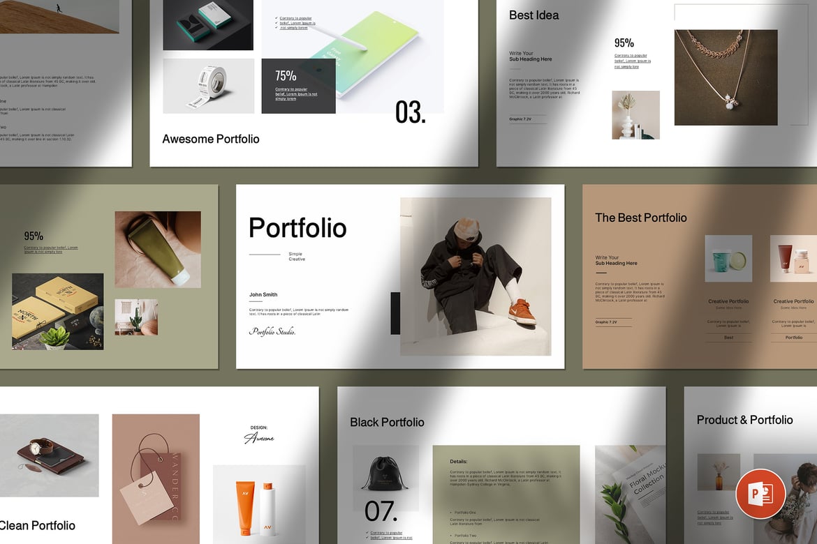 Template Presentasi PowerPoint Portofolio yang Elegan dan Profesional