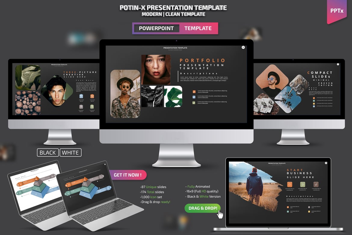 Template Presentasi PowerPoint Potin-X yang Menakjubkan