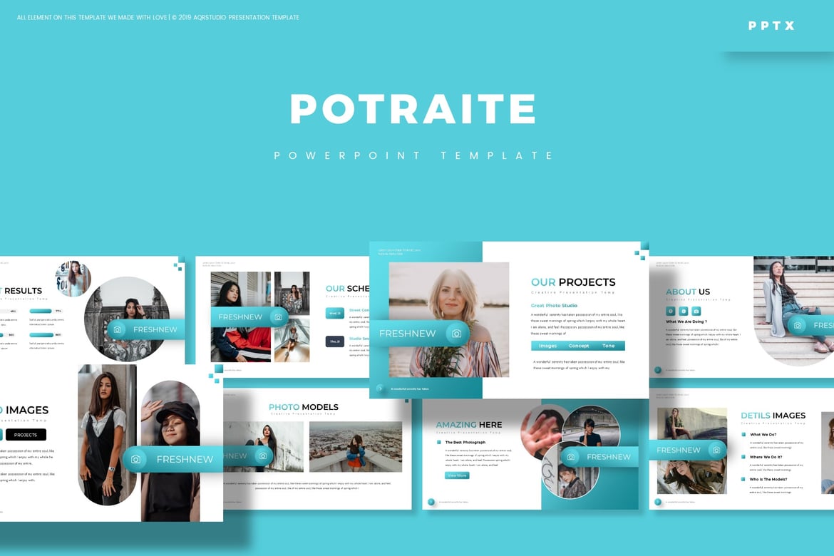 Template Presentasi Powerpoint Potrait yang Menawan