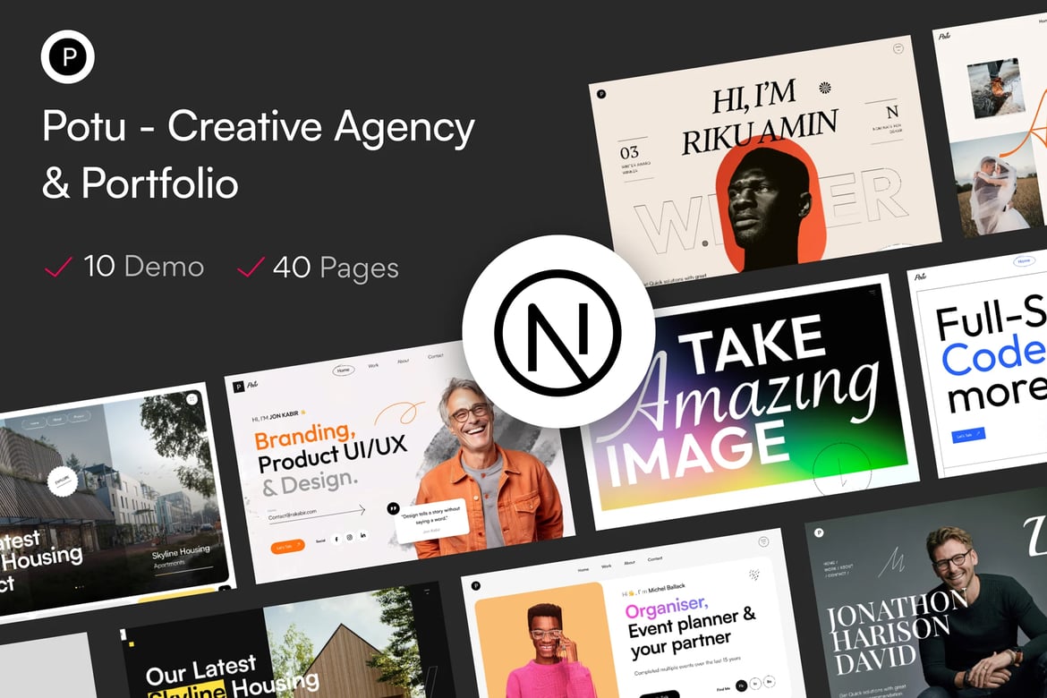 Potu - Template Website Kreatif & Portofolio Next Js yang Menarik
