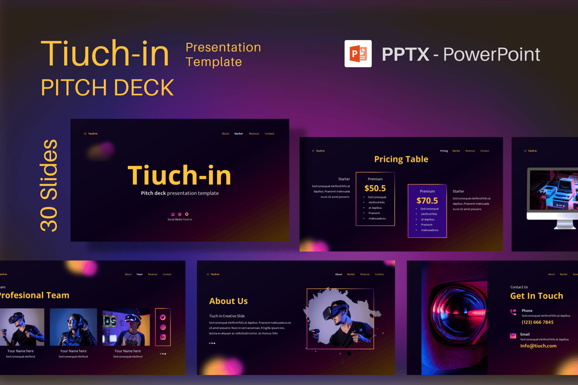 Template Presentasi Powerpoint Pitch Deck TIUCH-IN yang Menarik